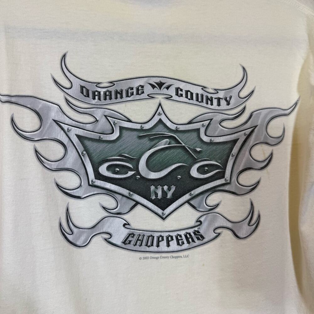 Cream Long Sleeve Shirt with Gray Graphic. Orange County Choppers. 2003 Size Med - Picture 7 of 7